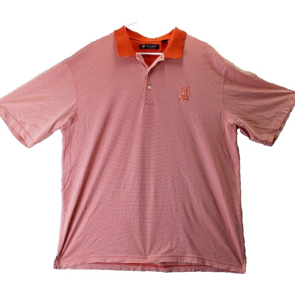 Oxford Golf Striped Polo Shirt Orange White Short‎ Sleeve TPC Sawgrass Mens XL